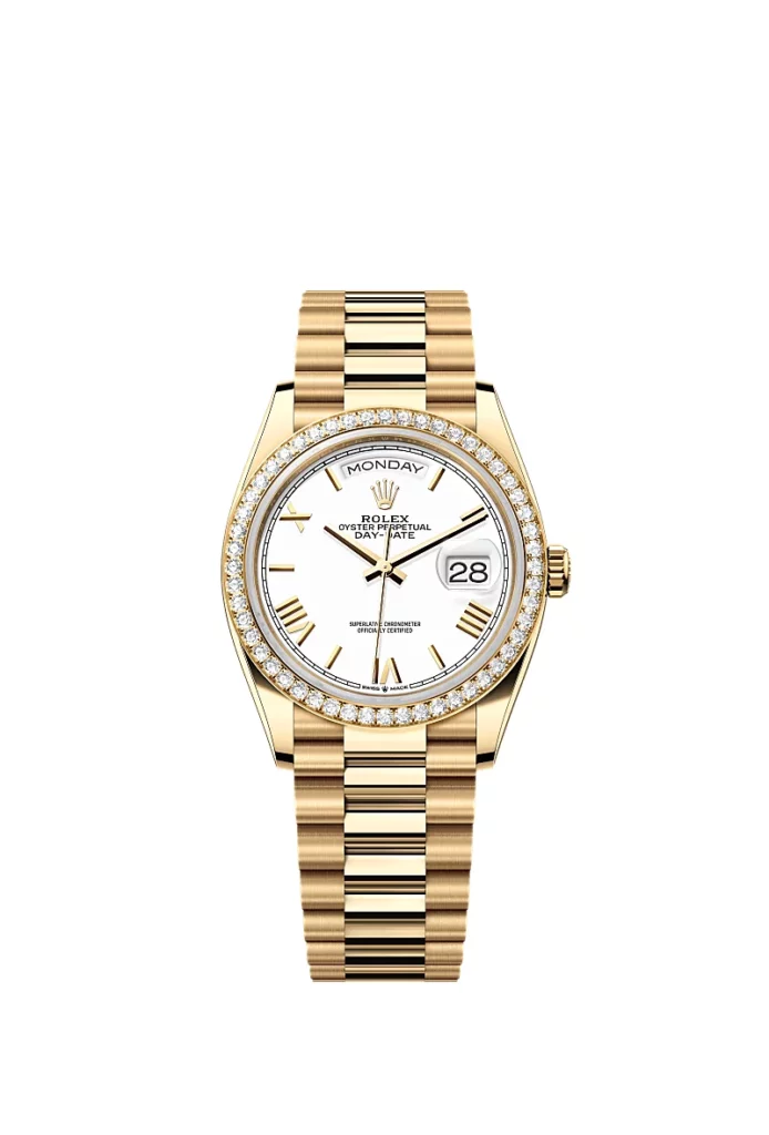 Rolex Day-Date 36 Oyster, 36 mm, or jaune et diamants
