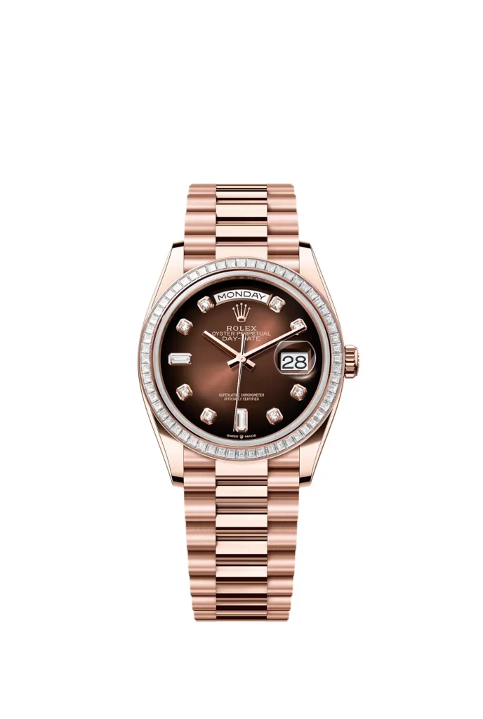 Rolex Day-Date 36 Oyster, 36 mm, or Everose et diamants