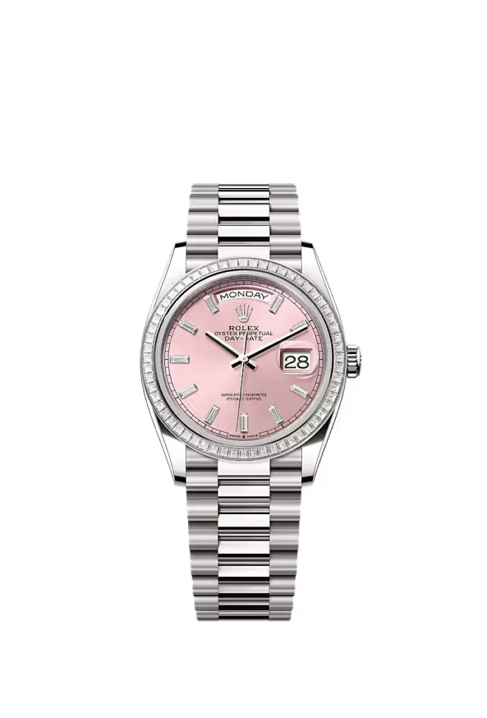 Rolex Day-Date 36 Oyster, 36 mm, or gris et diamants