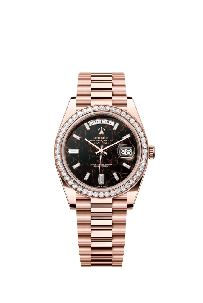 Rolex Day-Date 40 Oyster, 40 mm, or Everose et diamants