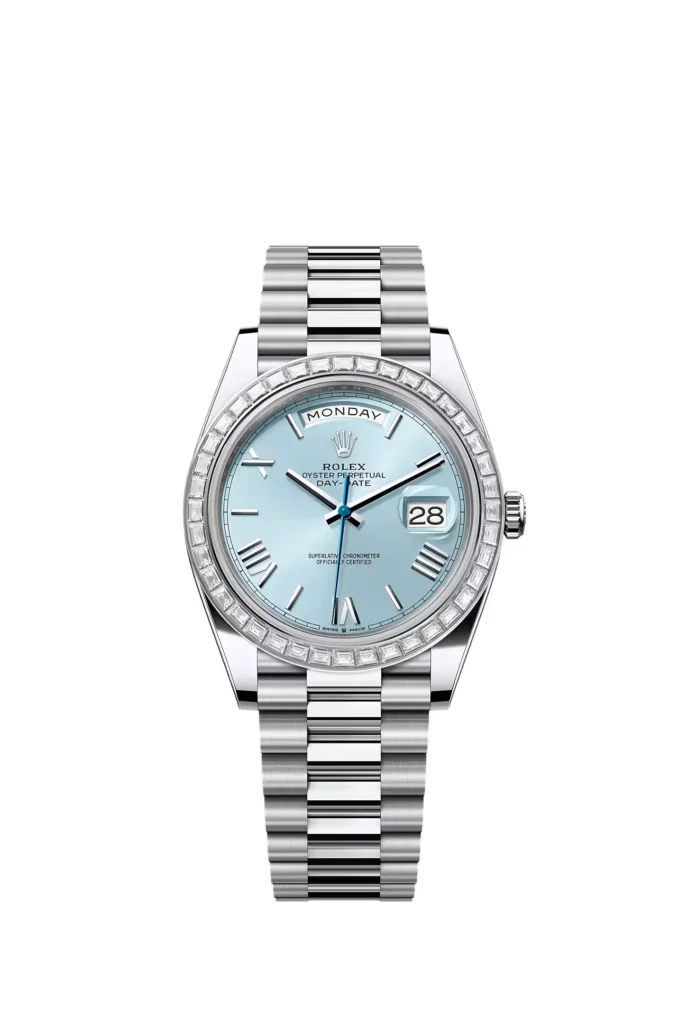 Rolex Day-Date 40 Oyster, 40 mm, platine et diamants