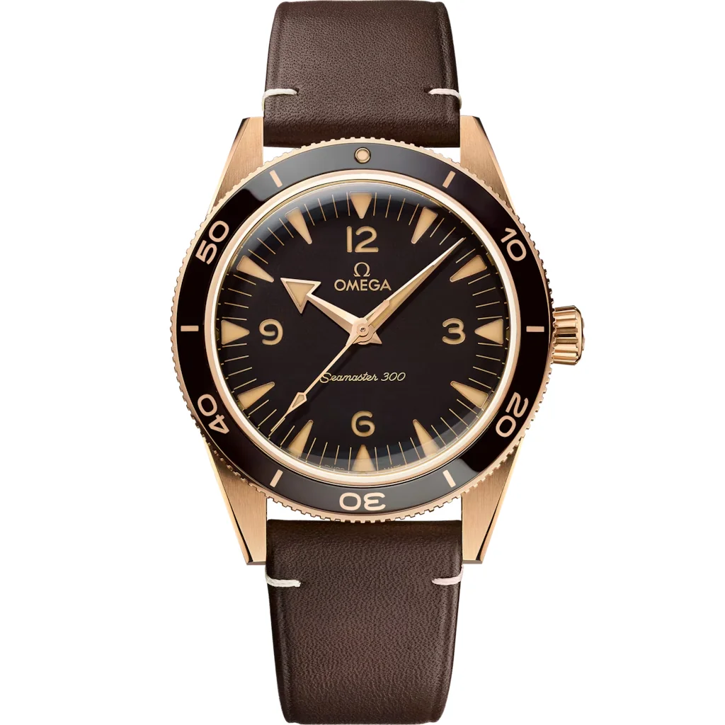 Omega Seamaster 300 41 mm, Bronze gold sur bracelet en cuir