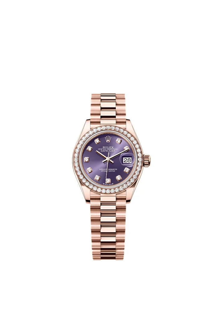 Rolex Lady-Datejust Oyster, 28 mm, or Everose et diamants