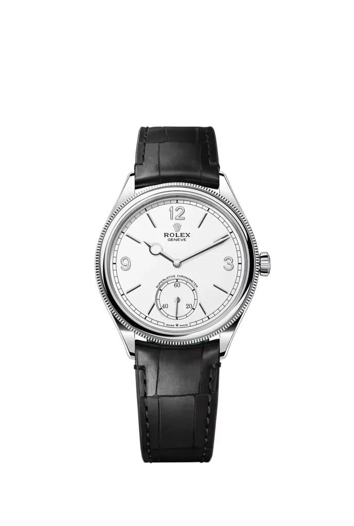 Rolex 1908 39 mm, or gris 18 ct, finition polie